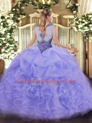 Customized Floor Length Lace Up Sweet 16 Dress Lilac for Sweet 16 and Quinceanera with Beading and Ruffles