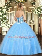 Best Floor Length Lavender 15th Birthday Dress Tulle Sleeveless Beading