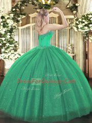 Turquoise Ball Gowns Tulle and Sequined Sweetheart Sleeveless Beading Floor Length Lace Up Quinceanera Dress