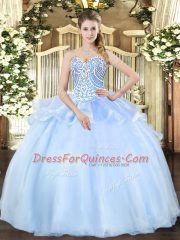 Chic Light Blue Organza Lace Up Sweetheart Sleeveless Floor Length Quinceanera Dresses Beading