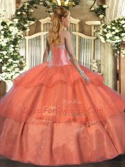 Romantic Lavender Ball Gowns Tulle Sweetheart Sleeveless Beading and Ruffled Layers Floor Length Lace Up Quinceanera Gowns