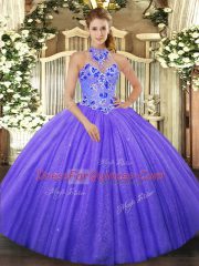Pretty Purple Sweet 16 Quinceanera Dress Tulle Sleeveless Beading and Embroidery