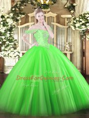 Green Sleeveless Floor Length Beading Lace Up Sweet 16 Quinceanera Dress