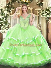 Lace Up V-neck Beading and Ruffled Layers Sweet 16 Quinceanera Dress Organza Sleeveless