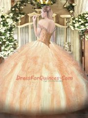 Lavender Ball Gowns Tulle Off The Shoulder Sleeveless Beading and Ruffles Floor Length Lace Up Quinceanera Gowns