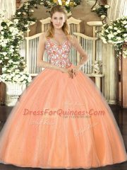 Fashionable Organza Sleeveless Floor Length Sweet 16 Dresses and Beading and Appliques