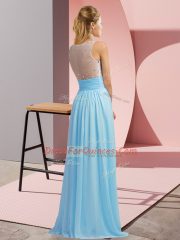 Aqua Blue Empire Beading Prom Dresses Side Zipper Chiffon Sleeveless Floor Length