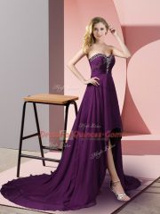 Best Purple Empire Beading Prom Party Dress Zipper Chiffon Sleeveless High Low