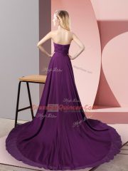 Best Purple Empire Beading Prom Party Dress Zipper Chiffon Sleeveless High Low