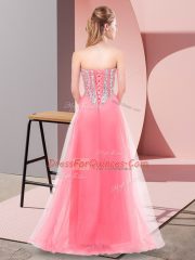 Luxurious Purple Empire Sweetheart Sleeveless Tulle Floor Length Lace Up Beading Prom Gown