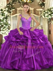 Sophisticated Organza Sleeveless Floor Length Sweet 16 Dresses and Beading and Ruffles