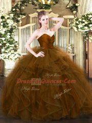Best Selling Tulle Sweetheart Sleeveless Zipper Ruffles Quinceanera Gown in Brown