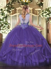 Exceptional Turquoise Lace Up Scoop Beading and Ruffles Quinceanera Gown Tulle Sleeveless