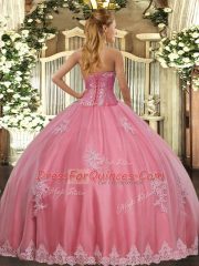 Free and Easy Floor Length Lace Up 15 Quinceanera Dress Lilac for Military Ball and Sweet 16 and Quinceanera with Beading and Appliques