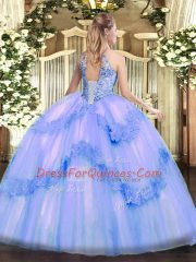 Great Gold Tulle Lace Up Sweet 16 Quinceanera Dress Sleeveless Floor Length Appliques and Sequins