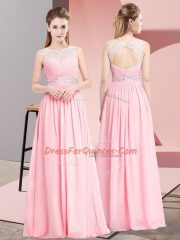Beauteous Pink Scoop Neckline Beading Evening Dress Sleeveless Lace Up