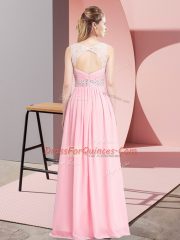 Beauteous Pink Scoop Neckline Beading Evening Dress Sleeveless Lace Up