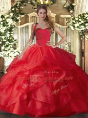 Red Quinceanera Dresses Military Ball and Sweet 16 and Quinceanera with Ruffles Halter Top Sleeveless Lace Up