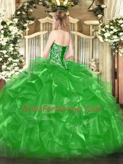 Dynamic Fuchsia Ball Gowns Sweetheart Sleeveless Organza Floor Length Lace Up Beading and Ruffles Quinceanera Gowns