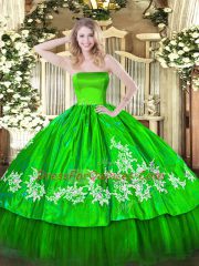 Strapless Sleeveless Sweet 16 Quinceanera Dress Floor Length Embroidery Organza and Taffeta