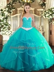 Colorful Tulle Sleeveless Floor Length 15 Quinceanera Dress and Appliques and Ruffles