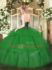 Glittering Green Sweetheart Lace Up Beading and Ruffled Layers 15th Birthday Dress Sleeveless