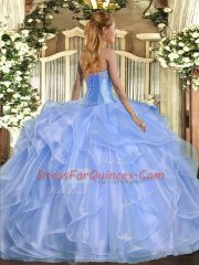 Beading and Ruffles 15th Birthday Dress Champagne Lace Up Sleeveless Floor Length