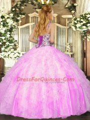 Delicate Lavender Organza Lace Up Straps Sleeveless Floor Length Sweet 16 Quinceanera Dress Beading and Ruffles