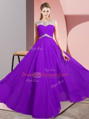 Colorful Purple Clasp Handle Evening Dress Beading Sleeveless Floor Length