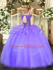 Ideal Organza Scoop Sleeveless Lace Up Beading Vestidos de Quinceanera in Lavender