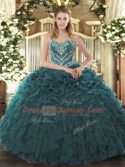 Modern Sweetheart Sleeveless Lace Up 15th Birthday Dress Teal Tulle