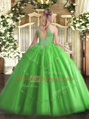 Baby Blue Ball Gowns Beading Quinceanera Dress Lace Up Tulle Sleeveless Floor Length