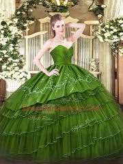 Admirable Embroidery and Ruffled Layers Quinceanera Gowns Green Zipper Sleeveless Floor Length