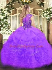 Traditional Lavender Organza Zipper Scoop Sleeveless Floor Length Quinceanera Gowns Beading and Ruffles and Pick Ups