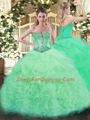 Enchanting Organza Sweetheart Sleeveless Lace Up Beading and Ruffles and Pick Ups Quinceanera Gown in Apple Green
