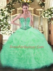 Enchanting Organza Sweetheart Sleeveless Lace Up Beading and Ruffles and Pick Ups Quinceanera Gown in Apple Green