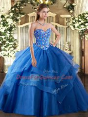 Floor Length Blue 15 Quinceanera Dress Sweetheart Sleeveless Lace Up