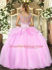 Baby Pink Sleeveless Floor Length Beading and Ruffles Clasp Handle 15 Quinceanera Dress