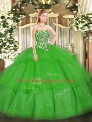 Exquisite Green Sleeveless Beading and Ruffled Layers Floor Length 15th Birthday Dress