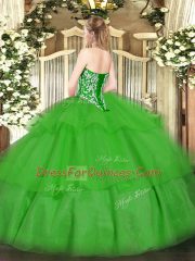 Exquisite Green Sleeveless Beading and Ruffled Layers Floor Length 15th Birthday Dress