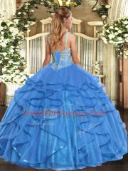 Extravagant Fuchsia Tulle Lace Up Quinceanera Dress Sleeveless Floor Length Beading and Ruffles