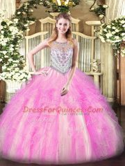Modest Floor Length Lilac 15th Birthday Dress Scoop Sleeveless Zipper