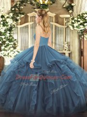 Floor Length Brown Quinceanera Gown Tulle Sleeveless Ruffles