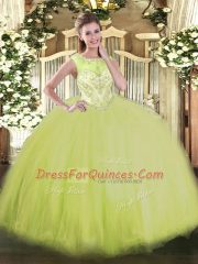 High Quality Yellow Green Sleeveless Beading Floor Length Vestidos de Quinceanera