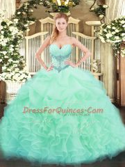 Artistic Apple Green Sleeveless Floor Length Beading and Ruffles and Pick Ups Lace Up 15 Quinceanera Dress
