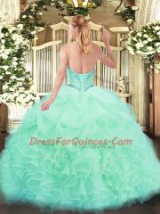 Artistic Apple Green Sleeveless Floor Length Beading and Ruffles and Pick Ups Lace Up 15 Quinceanera Dress