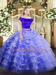 Traditional Off The Shoulder Short Sleeves Tulle Sweet 16 Dresses Appliques and Ruffled Layers Zipper
