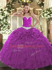 Floor Length Fuchsia Sweet 16 Quinceanera Dress Sweetheart Sleeveless Lace Up