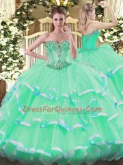 Noble Apple Green Sleeveless Organza Lace Up Sweet 16 Quinceanera Dress for Sweet 16 and Quinceanera