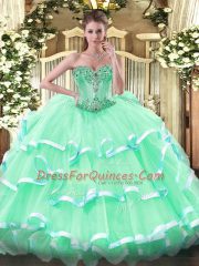 Noble Apple Green Sleeveless Organza Lace Up Sweet 16 Quinceanera Dress for Sweet 16 and Quinceanera